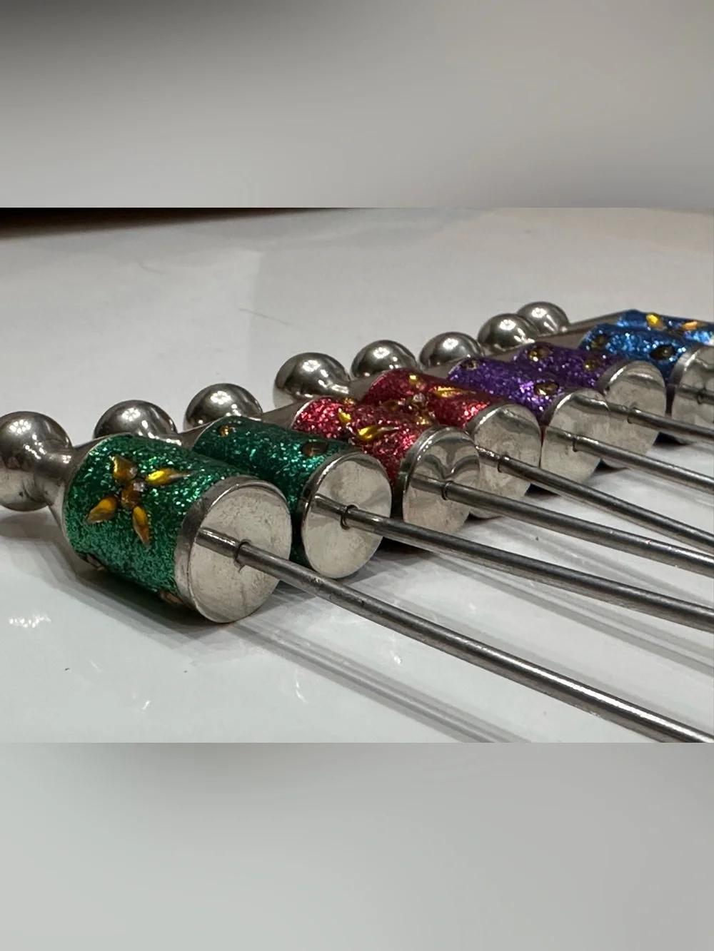 Pier 1 Holiday Glitter Jeweled Hors D’oeuvre Picks Set of 8 (No Holder)